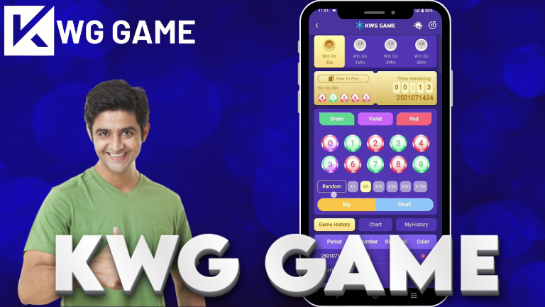 KWG Games interface displaying lottery results with number combinations and winning strategies.